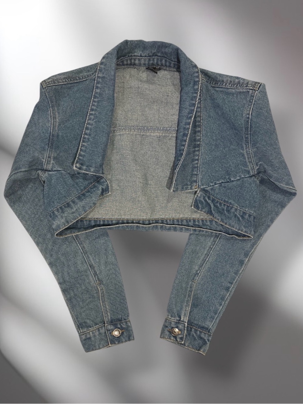 Windsor Cropped Denim Jacket Open Front Shrug Bolero Medium Wash Size M